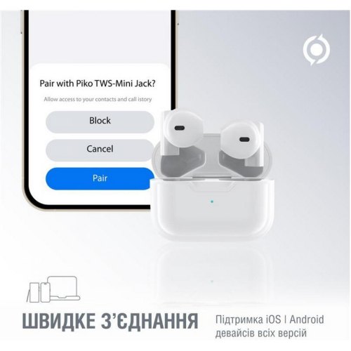 Навушники бездротові TWS Piko TWS-MiniJack White (1283126583407)