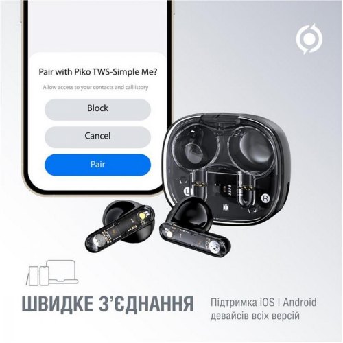 Навушники бездротові TWS Piko TWS-SimpleMe Black (1283126583438)