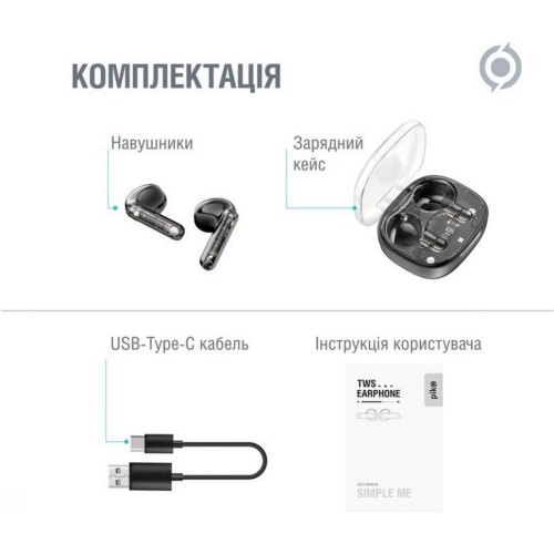 Навушники бездротові TWS Piko TWS-SimpleMe Black (1283126583438)