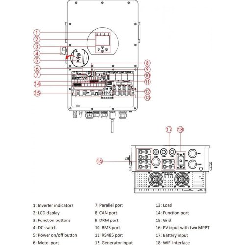 Гібридний інвертор Deye SUN-20K-SG01HP3-EU-AM2, 20kW, трифазний, HV-battery, 2 MPPT, Wi-Fi, 220V/380V