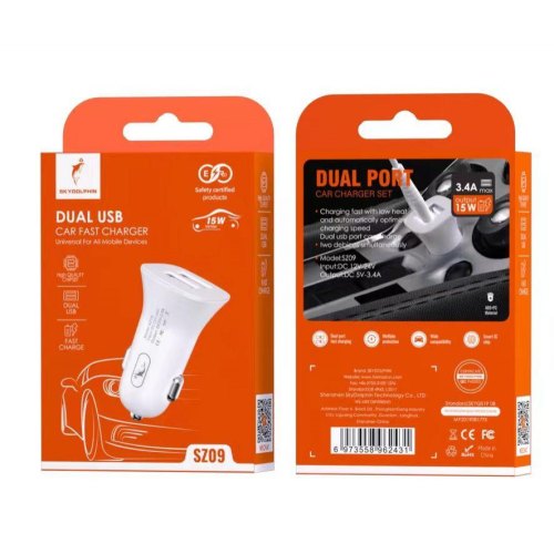 Автомобільний зарядний пристрій SkyDolphin SZ09 White (AZP-000106)