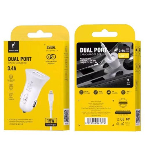 Автомобільний зарядний пристрій SkyDolphin SZ09L, кабель Lightning, White (AZP-000108)