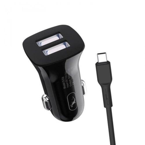 Автомобільний зарядний пристрій SkyDolphin SZ18T, кабель USB Type-C, Black (AZP-000100)