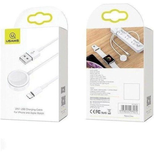 Бездротовий зарядний пристрій Usams US-CC076 2in1 USB Charging Cable for iPhone/Apple Watch White (CC076WH01)