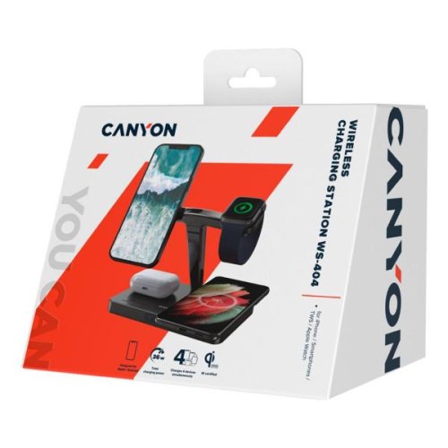 Бездротовий зарядний пристрій Canyon WS-404 15W 4in1 Black (CNS-WCS404B)