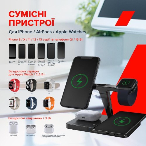 Бездротовий зарядний пристрій Canyon WS-404 15W 4in1 Black (CNS-WCS404B)