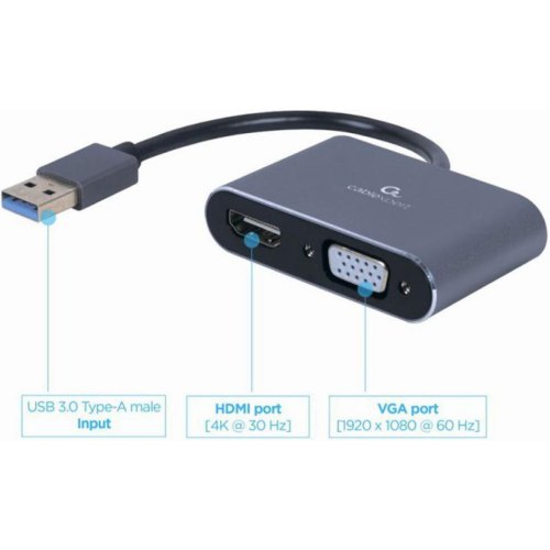 Адаптер Cablexpert HDMI/VGA - USB (F/M), 0.15м, Black (A-USB3-HDMIVGA-01)