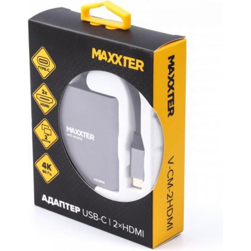 Адаптер-перехідник Maxxter 2хHDMI - USB Type-C 2.0 (F/M), 0.1м, Grey (V-CM-2HDMI)