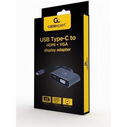 Адаптер Cablexpert HDMI/VGA - USB Type-C (F/M), 0.15м, Black (A-USB3C-HDMIVGA-01)
