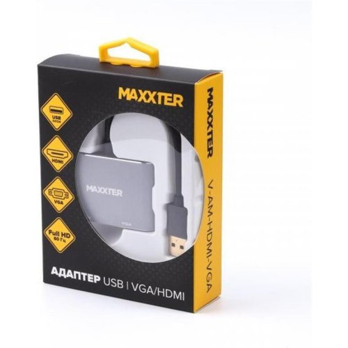 Адаптер-перехідник Maxxter USB - HDMI/VGA (M/F), Grey (V-AM-HDMI-VGA)