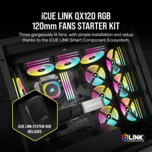 Набір вентиляторів для корпусу Corsair iCUE Link QX120 RGB PWM PC Fans Starter Kit with iCUE Link System Hub, 3x120мм (CO-9051002-WW)