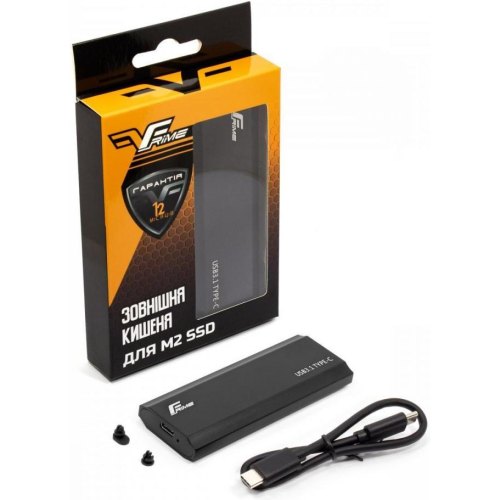 Зовнішня кишеня Frime для M.2 NVMe PCIe, USB 3.2 Type-C, Metal, Black (FHE300.M2UC)