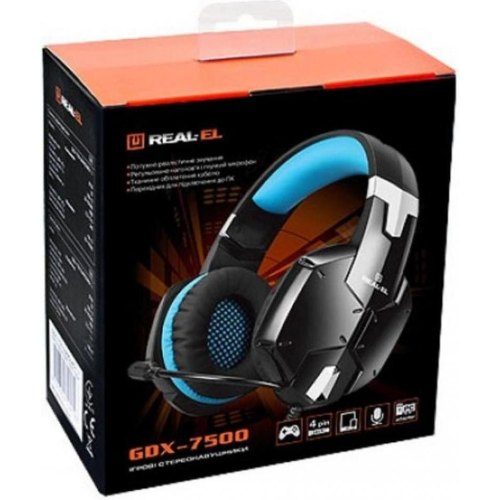 Гарнітура дротова REAL-EL GDX-7500 Black/Blue (EL124100015)