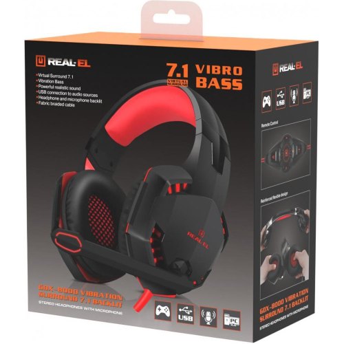 Гарнітура дротова REAL-EL GDX-8000 Black/Red (EL124100017)