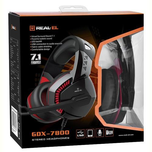 Гарнітура дротова REAL-EL GDX-7800 Black/Red (EL124100027)