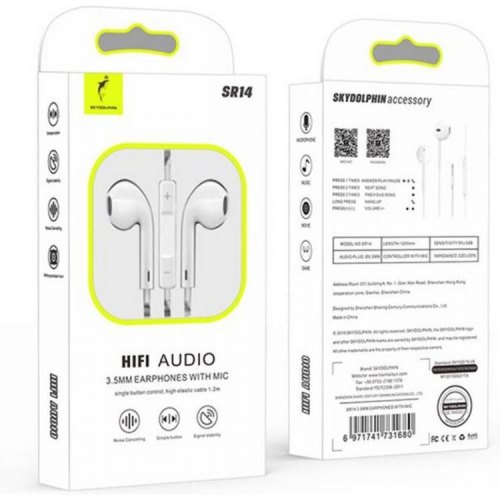 Гарнітура дротова SkyDolphin SR14 White (HF-000460)