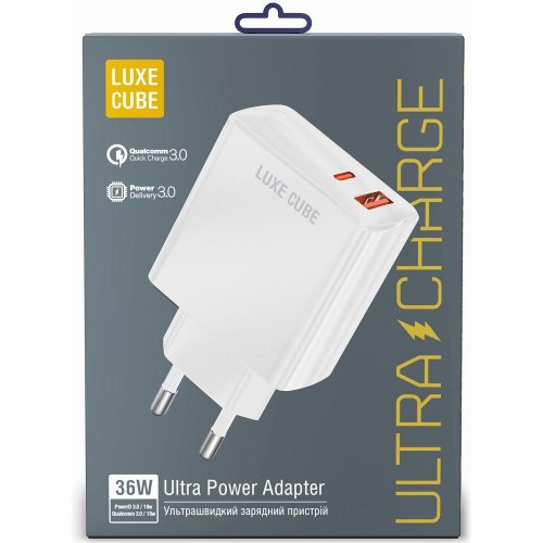 Мережевий зарядний пристрій Luxe Cube, 2xUSB, 36W, QC3.0/PD, White (4120201336367)