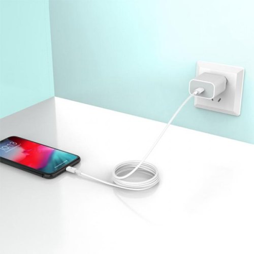 Мережевий зарядний пристрій SkyDolphin SC18EL, USB Type-C, 3A, PD2.0, кабель Lightning, White (MZP-000156)