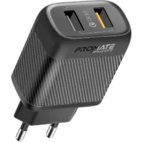 Мережевий зарядний пристрій Promate BiPlug-QC3 Black