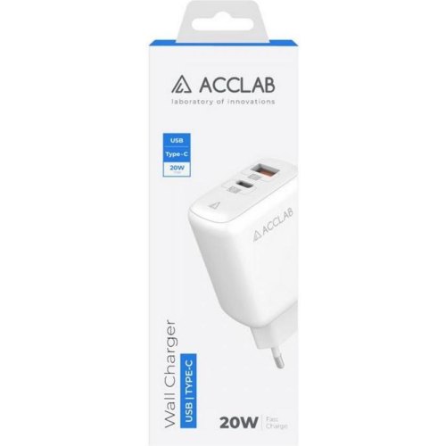 Мережевий зарядний пристрій AccLab AL-TC220, 1xUSB, 1xUSB Type-C, White (1283126556494)