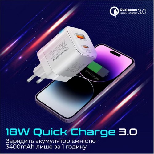 Мережевий зарядний пристрій Promate PowerPort-25AC White