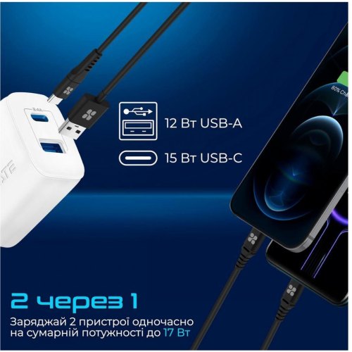 Мережевий зарядний пристрій Promate BiPlug-2 White