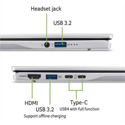 Ноутбук Acer Swift 14 AI SF14-61T 14 WUXGA IPS, AMD R9-365, 16GB, SSD 512GB, UMA, Win11, сріблястий (NX.J1CEU.001)