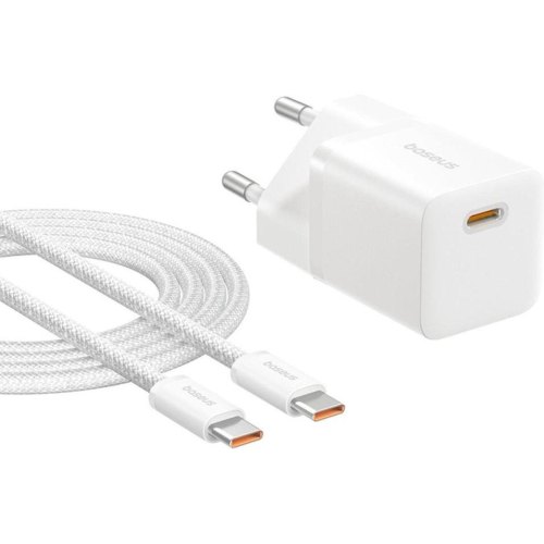 МЗП Baseus GaN5 Mini Fast Charger Type-C 25W + cable Type-C to Type-C 100W 1m, White