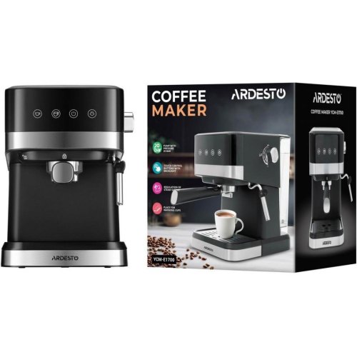 Кавоварка ріжкова Ardesto YCM-E1700, 1.5л, мелена, ручний капучинатор, сенсорне керування, чорно-срібляста