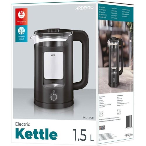 Електрочайник Ardesto, 1.5л, скло/пластик, чорний (EKL-T31GB)