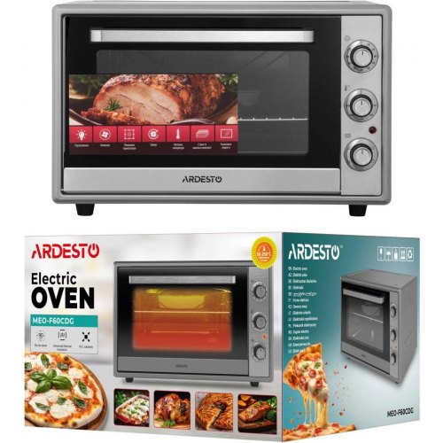 Піч електрична ARDESTO, 60л, 2000Вт, механічне керування, конвекція, подвійне скло, сіра (MEO-F60CDG)