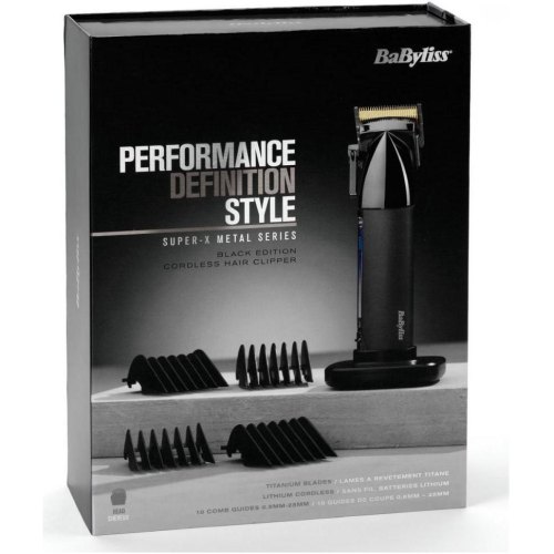 Машинка для стрижки Babyliss Super-X Metal Series, акумулятор, 12 насадок, сталь з графітовим покриттям, чорно-срібляста (E991E)