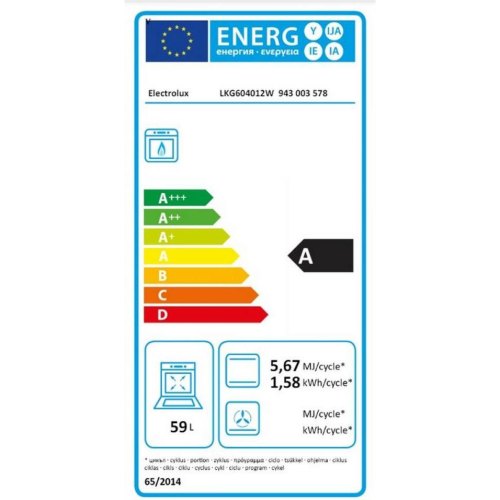 Плита газова Electrolux LKG604012W, 59л, 60x60см, біла
