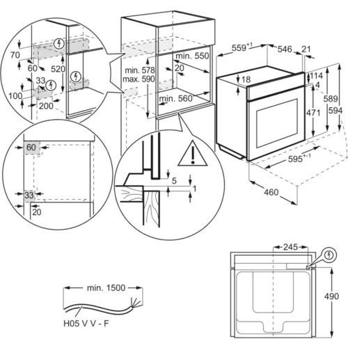 Духова шафа електрична Electrolux EOF5F50BX, 65л, A, дисплей, конвекція, телескопічні напрямні, чорна