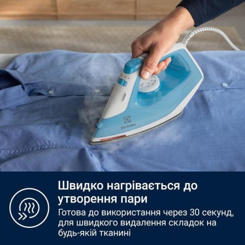 Праска Electrolux E5SI2-4CB, 2300Вт, 250мл, паровий удар 110гр, керамічна підошва, синьо-біла