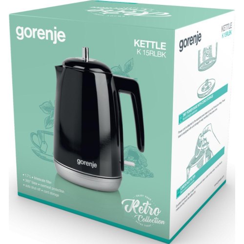 Електрочайник Gorenje K15RLBK, 1.7л, Strix контроль, чорний