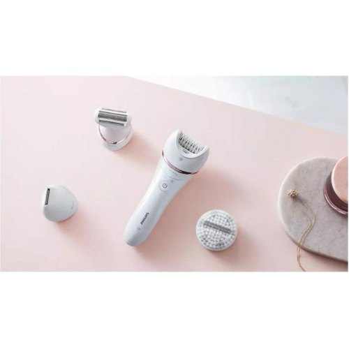 Епілятор дисковий Philips 8000 series, акумулятор, 32 пінцети, волога/суха епіляція, 7 насадок, футляр, білий (BRE735/00)