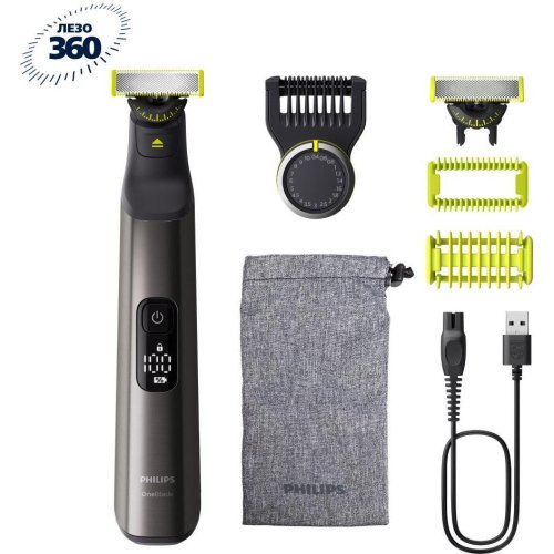 Бритва електрична Philips OneBlade Pro 360, Li-Ion, сухе/вологе бриття, індикатор заряду, м'який чохол, чорна (QP6552/15)