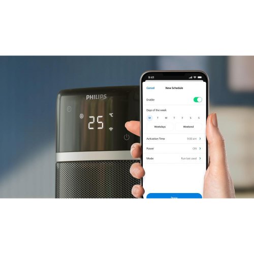 Тепловентилятор Philips 5000 Series, 2000Вт, 20м.кв, електронне керування, керамічний, дисплей, Wi-Fi, чорний (CX5120/11)