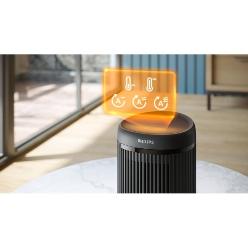 Тепловентилятор Philips Series 2000, 1500Вт, 15м.кв, електронне керування, керамічний нагрівальний елемент, Wi-Fi, темно-сірий (CX2120/01)