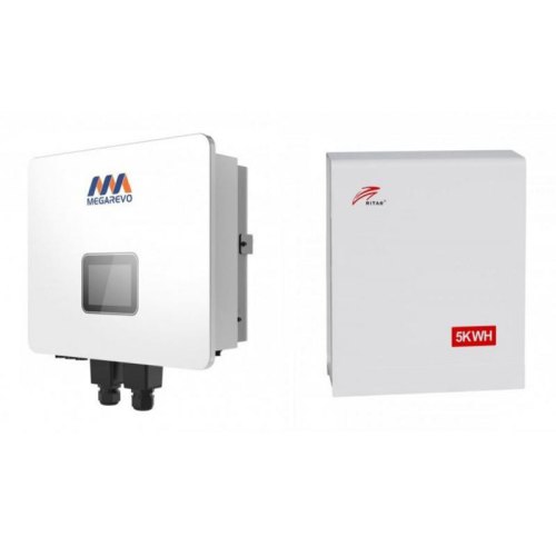 Комплект гібридного сонячного інвертора Megarevo R8KL1D-G2, батарея Ritar BAT-5KWH-51.2V в комплекті