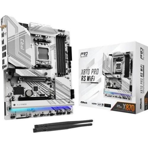 Mатеринська плата ASRock X870 PRO RS WIFI, sAM5, AMD X870, ATX, 4xDDR5, HDMI, 2xUSB4, 3xM.2, 2.5GbE LAN