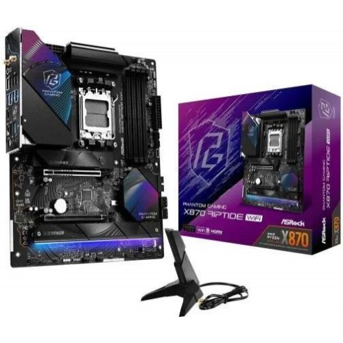 Mатеринська плата ASRock X870 RIPTIDE WIFI, sAM5, AMD X870, ATX, 4xDDR5, HDMI, 2xUSB4, 3xM.2, 2.5GbE LAN