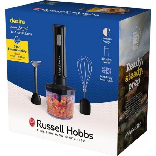 Блендер Russell Hobbs заглибний Desire Matte Charcoal, 500Вт, чаша 500мл, вінчик, міні-подрібнювач, чорний (27141-56)