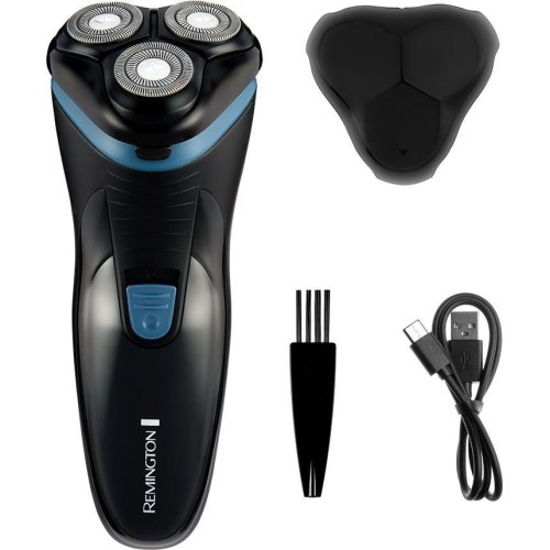 Електрична бритва роторна Remington Style, 3 головки для бриття, сухе бриття, тример, USB-C, чорно-синя (R1000)