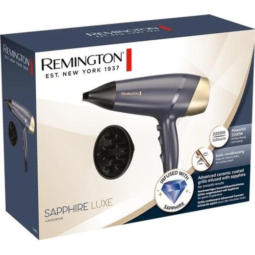 Фен Remington Sapphire Luxe, 2200Вт, 3 режими, дифузор, іонізація, холодний обдув, сапфіровий (D5805)