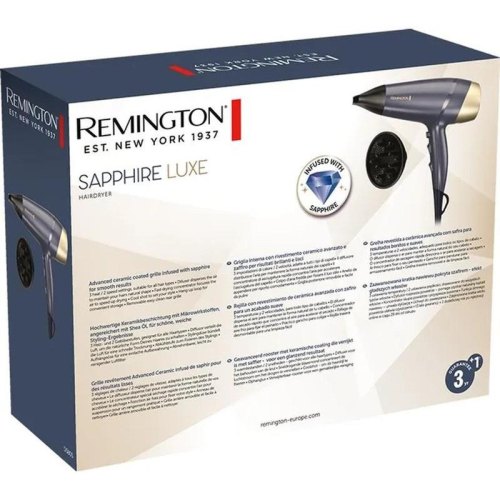 Фен Remington Sapphire Luxe, 2200Вт, 3 режими, дифузор, іонізація, холодний обдув, сапфіровий (D5805)