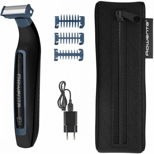 Тример Rowenta Forever Sharp Sport Collection, для бороди та вусів, мережа/акумулятор, роторний мотор, 3 насадки, сталь, чорно-синій (TN6011F0)