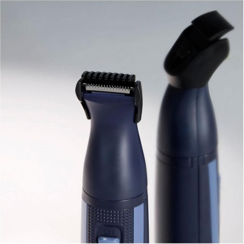 Набір дорожній Remington TRAVEL KIT, для бороди/вусів/носа/вух, 3 насадки, чохол, гребінець, пінцет, кусачки, ножиці, сталь, чорно-синій (NE3890)