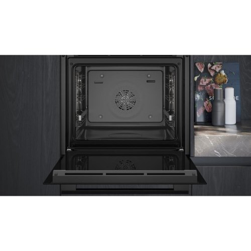Духова шафа електрична Siemens HR232GEB3, 71л, A+, пара, дисплей, конвекція, телескопічні напрямні, чорна